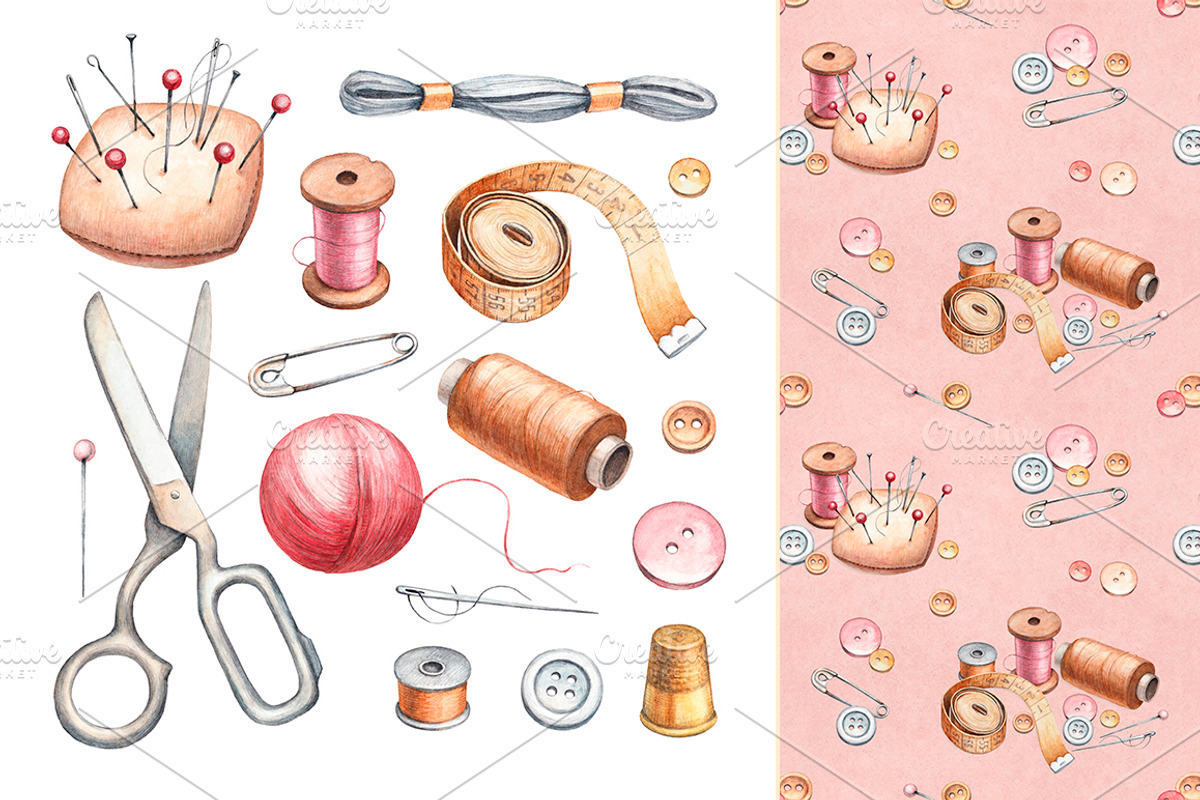 Hand drawn sewing tools, a Texture Illustration by Sundra (Photo 1 of 8)