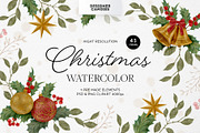 Christmas Watercolor Decorations, an Object Graphic by DesignerCandies (Thumbnail 1 of 5)