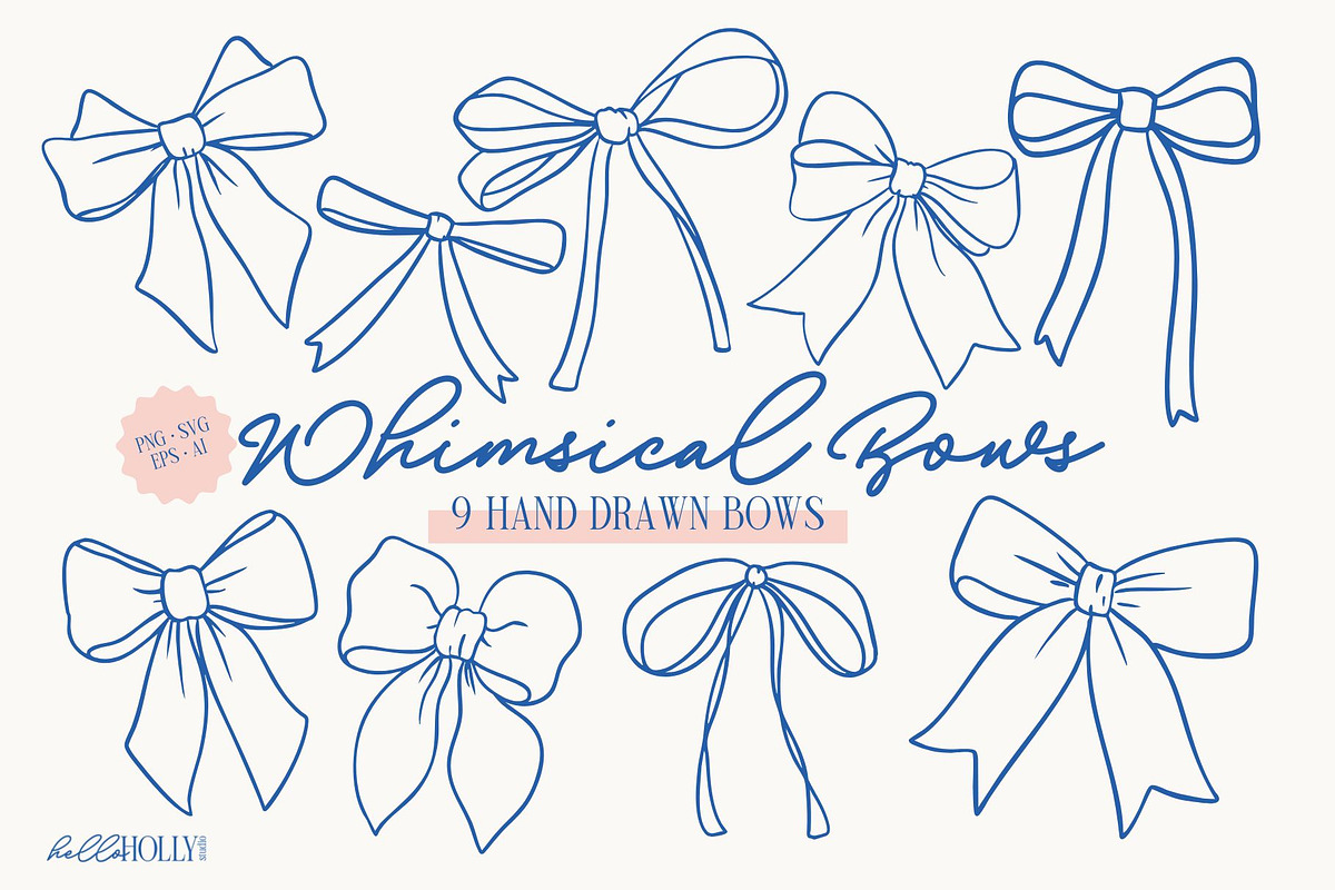 Hand Drawn Whimsical Bow Clipart, a Decorative Illustration by Hello Holly Studio (Photo 1 of 10)