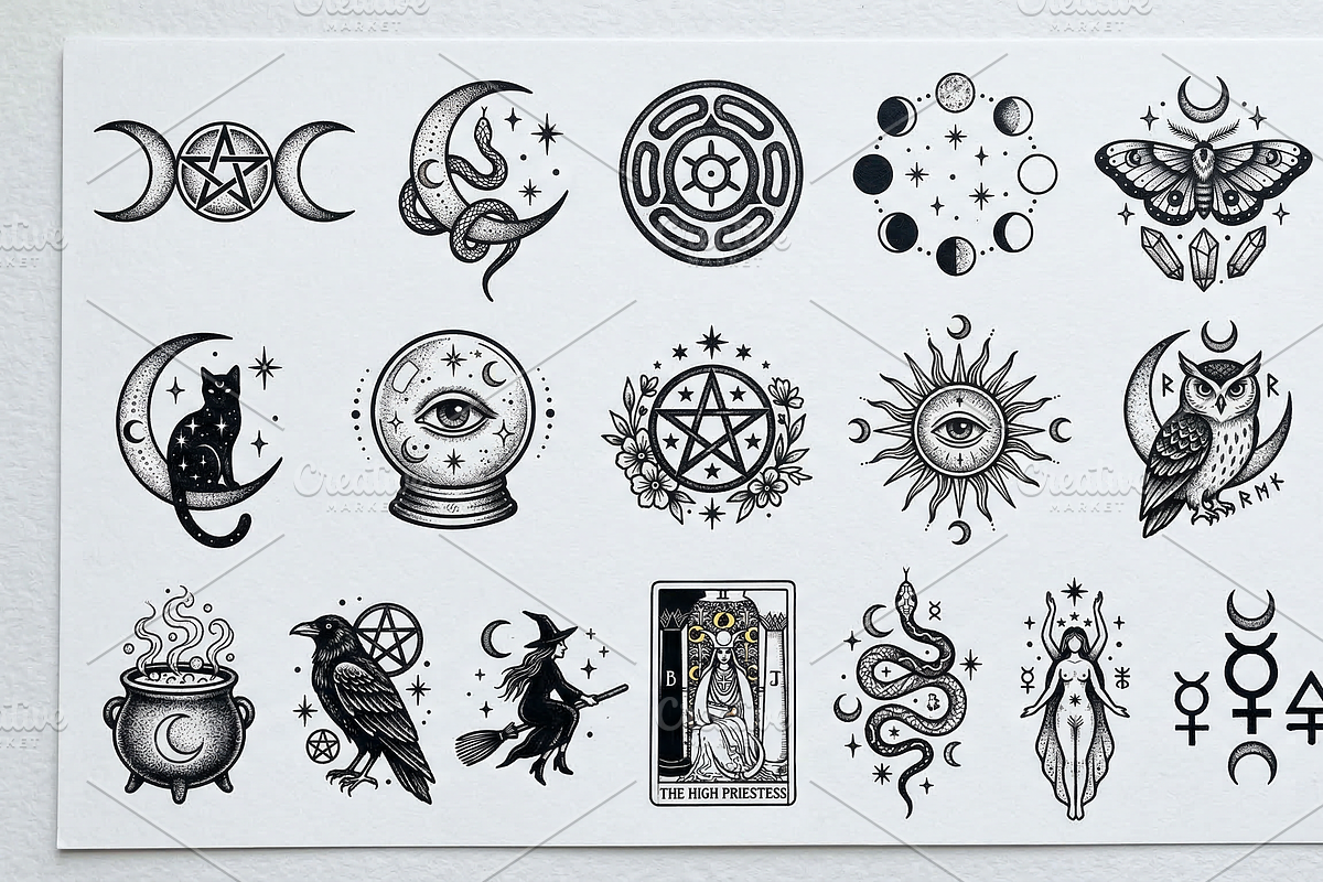Witchcraft & Celestial Tattoo Design, an Object Graphic by Retouchlab (Photo 3 of 3)