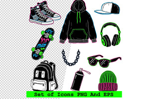 Set of  streetwear icons vector, an Icon by one-touch