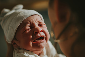 Newborn baby cries in mothers arms, a Photo by Beautiful things
