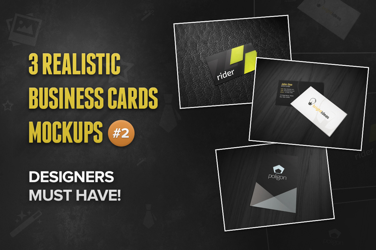 3 Realistic Business Card Mockups #2, a Print Template by Rafael Oliveira (Photo 1 of 4)