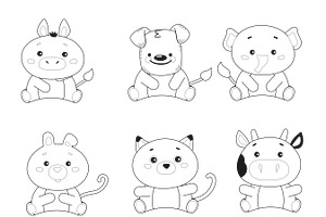 Cartoon Animal Outlines Set 2