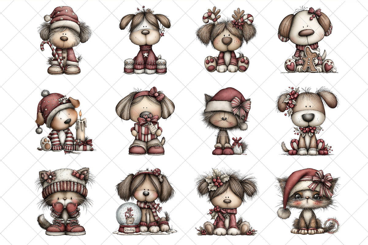 Whimsical Christmas Cat and Dog PNG, an Illustration by SinaCreation (Photo 2 of 7)
