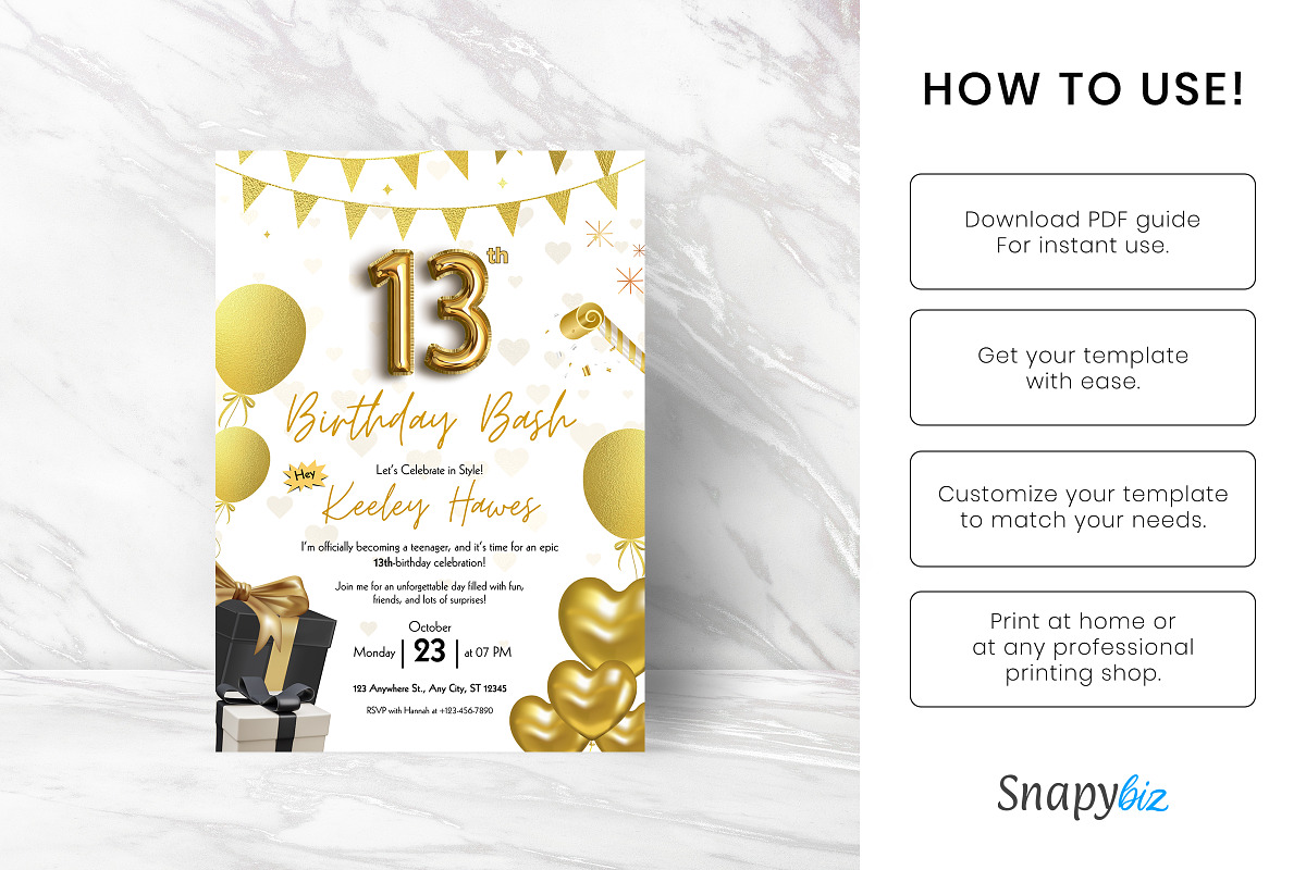 13th Birthday Invitation Canva PDF, an Invitation Template by Snapybiz (Photo 10 of 10)