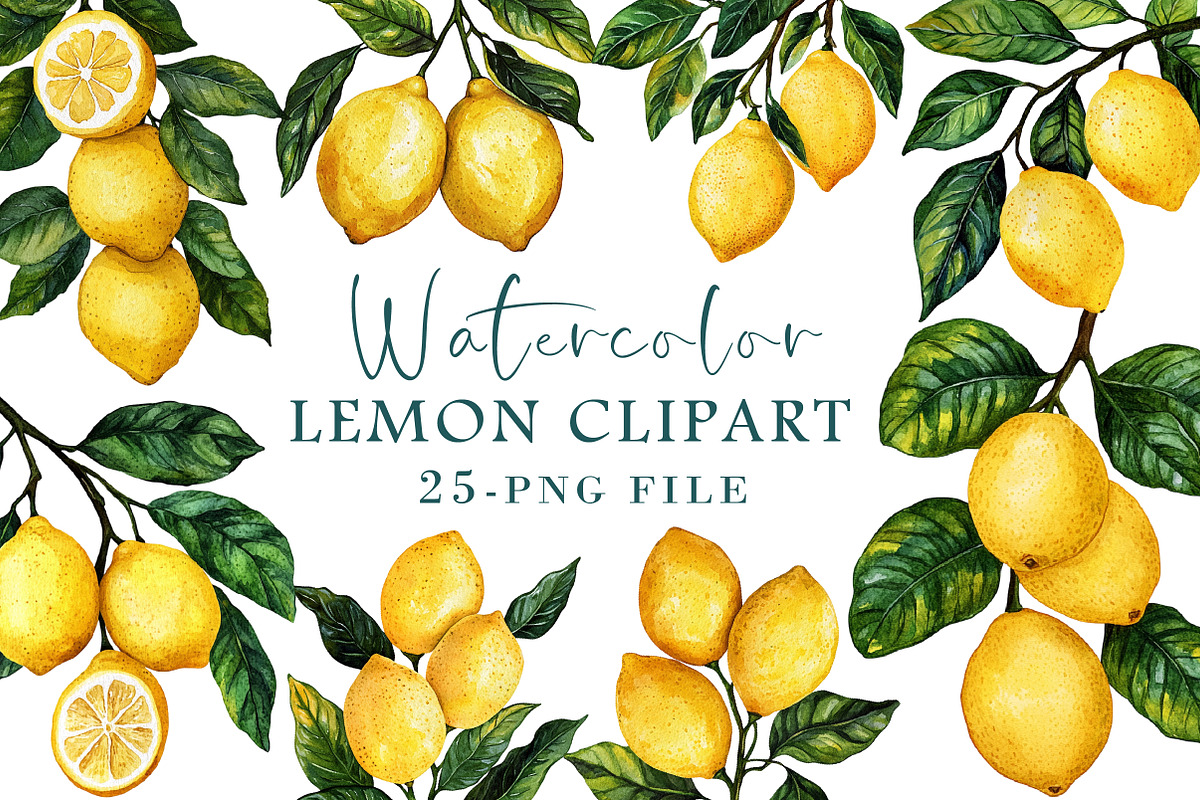 Watercolor Lemon Clipart, an Illustration by Libby Wishes (Photo 1 of 4)