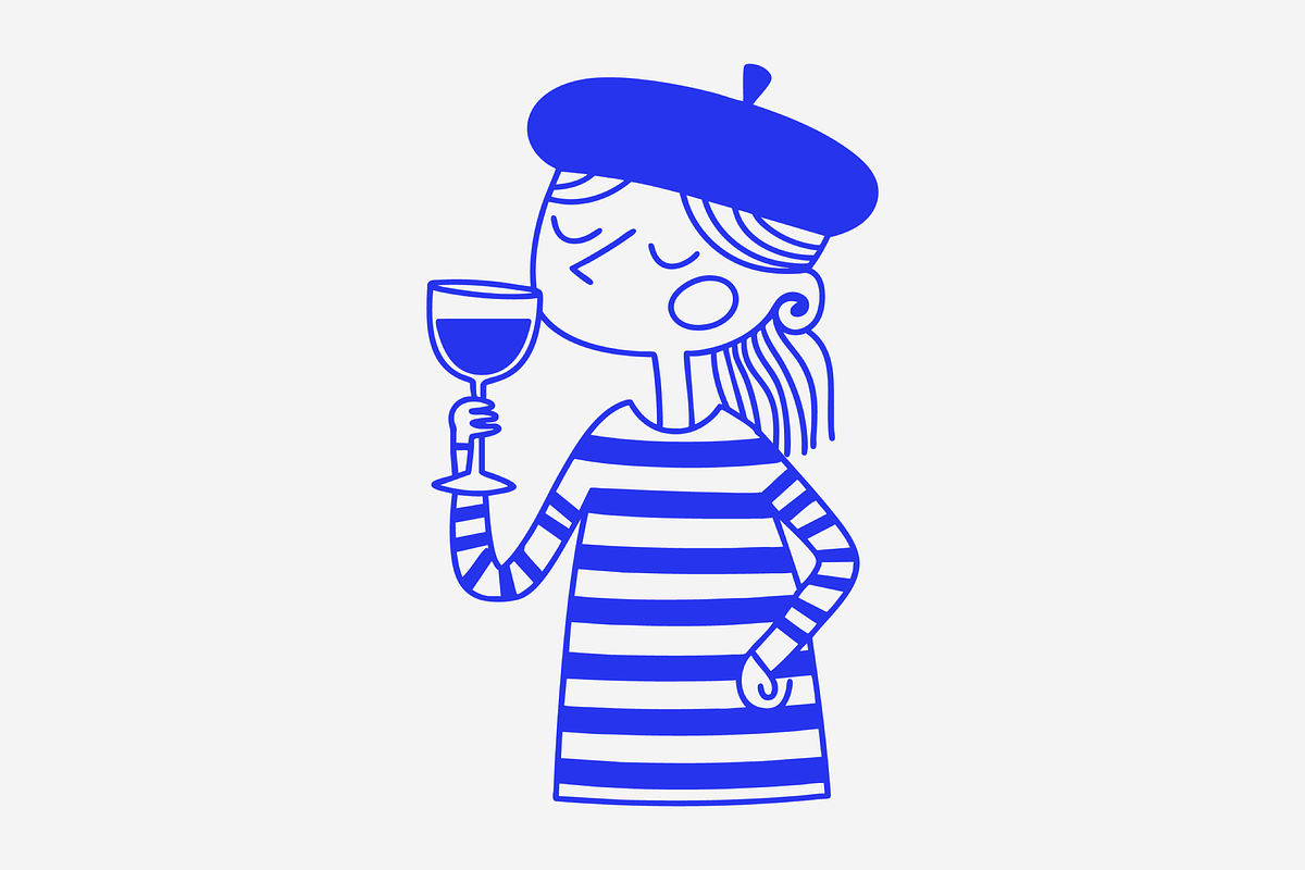 French Woman Drinking Wine Doodle, a Person Illustration by Danil Polshin