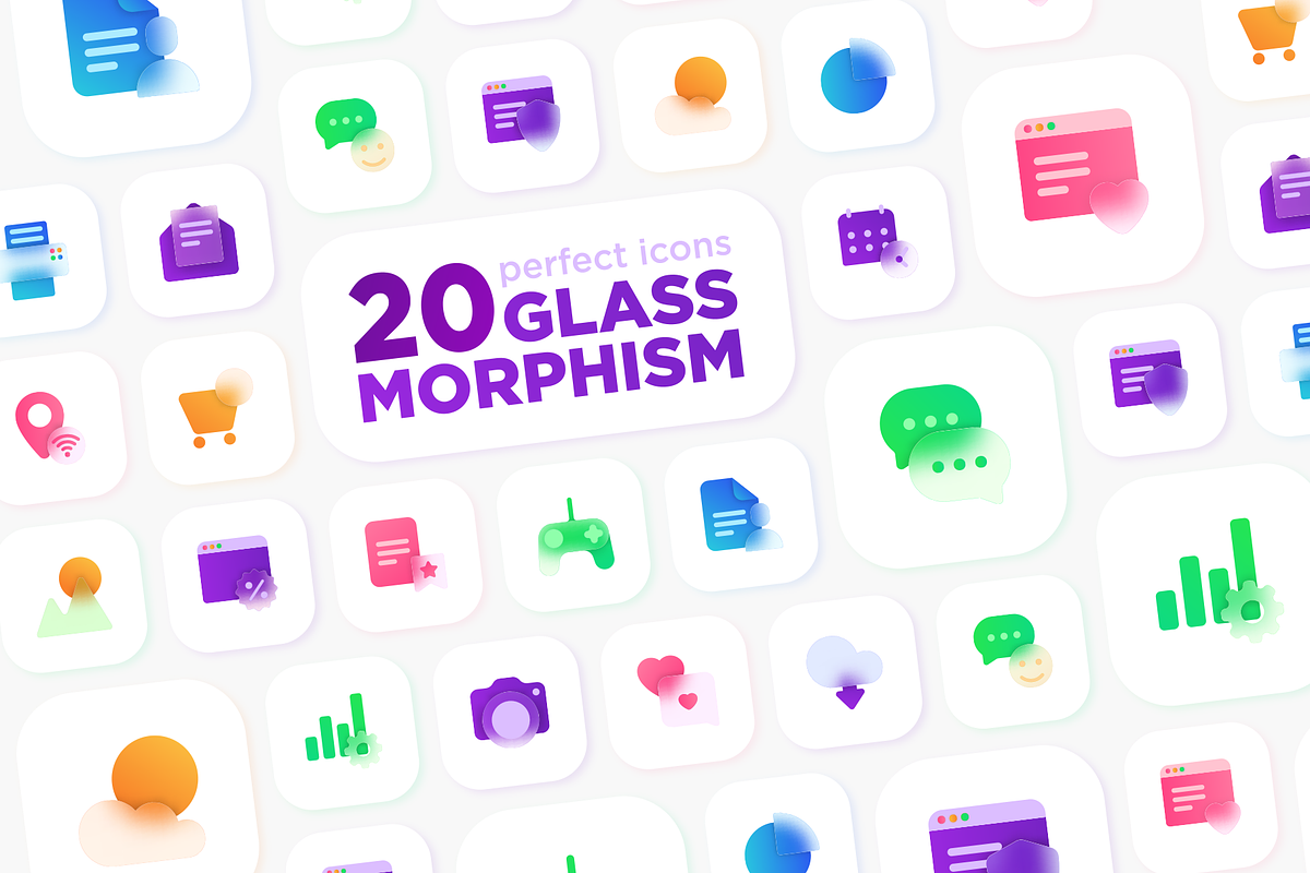 Glassmorphism 20 Icons Set, an Icon by Marina Silence (Photo 1 of 17)