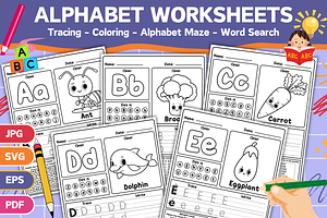 Alphabet Worksheets for Kids, an Education Illustration by Creative Zone