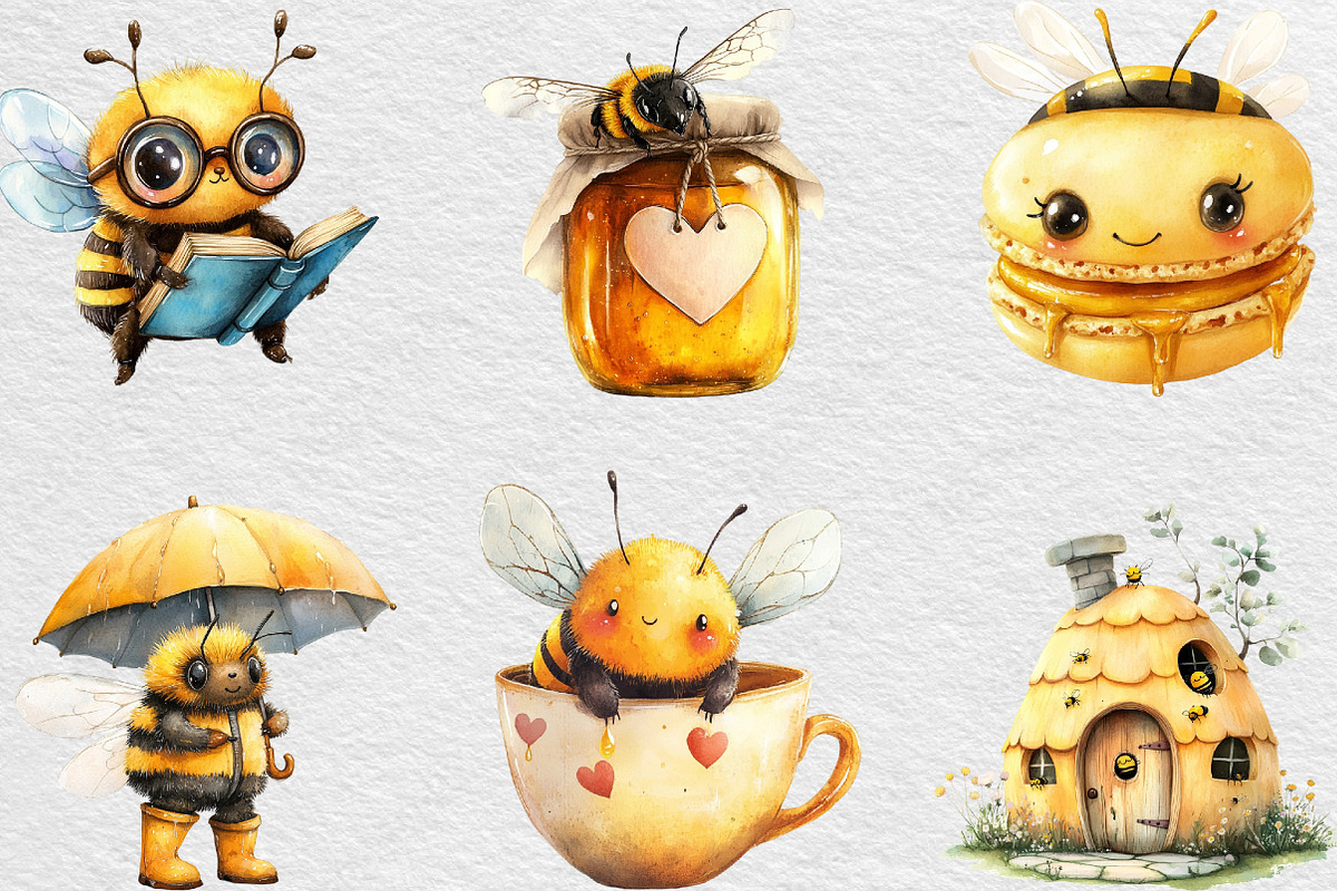 Kawaii Honey Bee Clipart Bundle, an Illustration by Black Bird Studio (Photo 5 of 6)