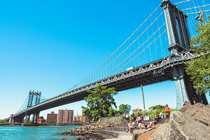 Manhattan bridge with people ny stock photo containing ny and nyc