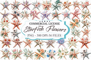 Starfish with Flowers Clipart, an Illustration by designcity5