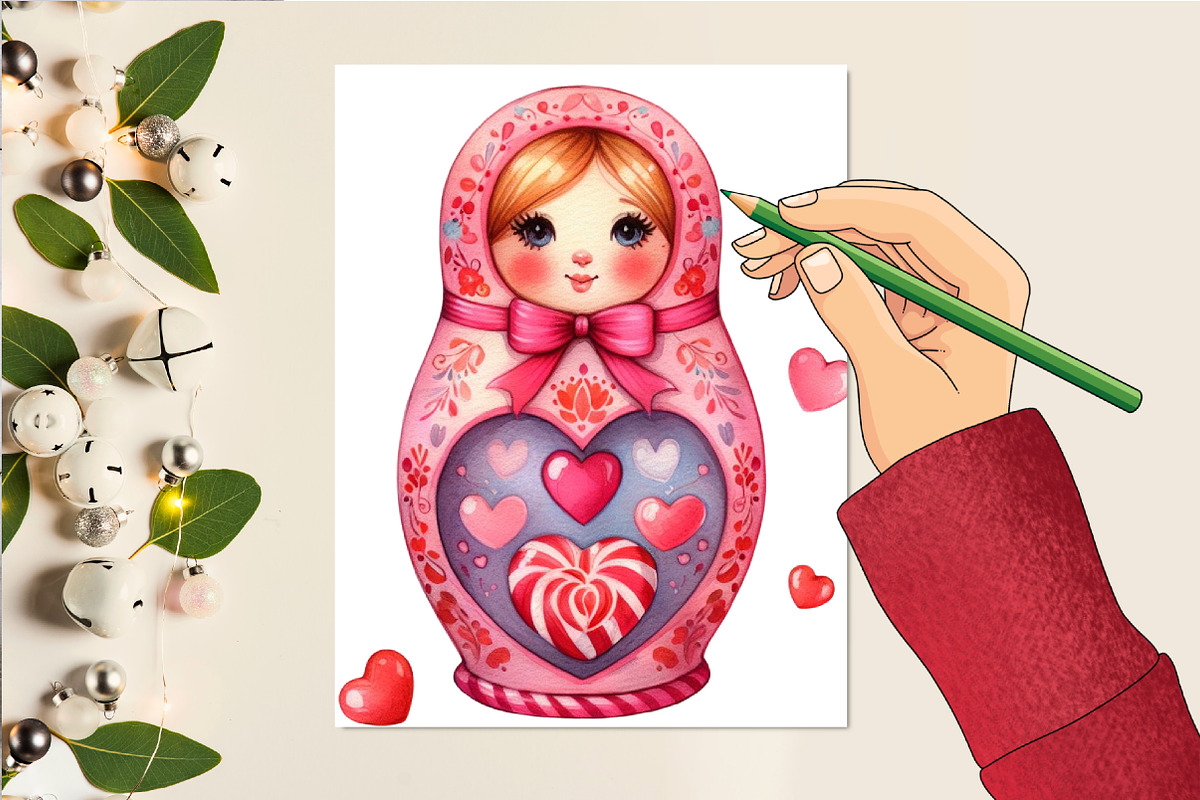 Valentine's Matryoshka Doll Clipart, an Illustration by DreamCafeArt (Photo 4 of 6)