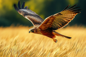 Hawk soaring over a golden wheat fie, an Animal Photo by Pixeness Studio