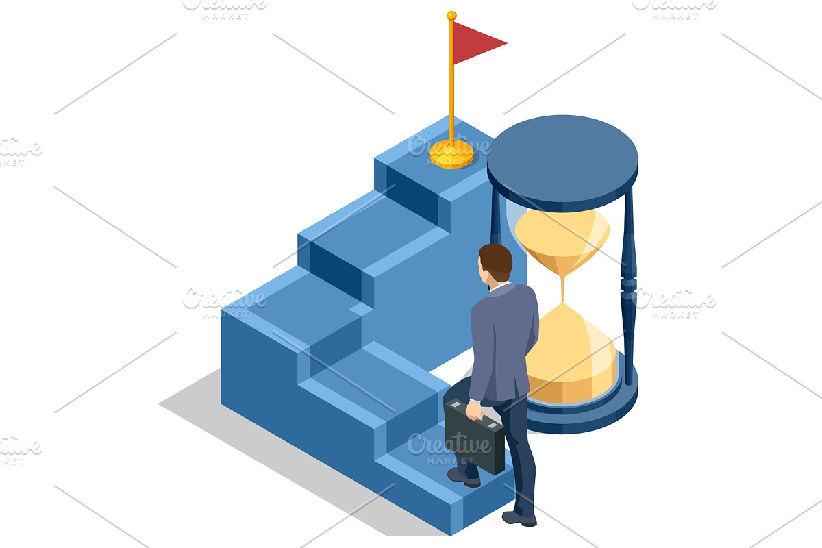 Isometric career ladder beside giant, a Person Illustration by Golden Sikorka