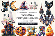 Patchwork Halloween Clipart Bundle, a Work Illustration by cherrydesign (Thumbnail 1 of 4)