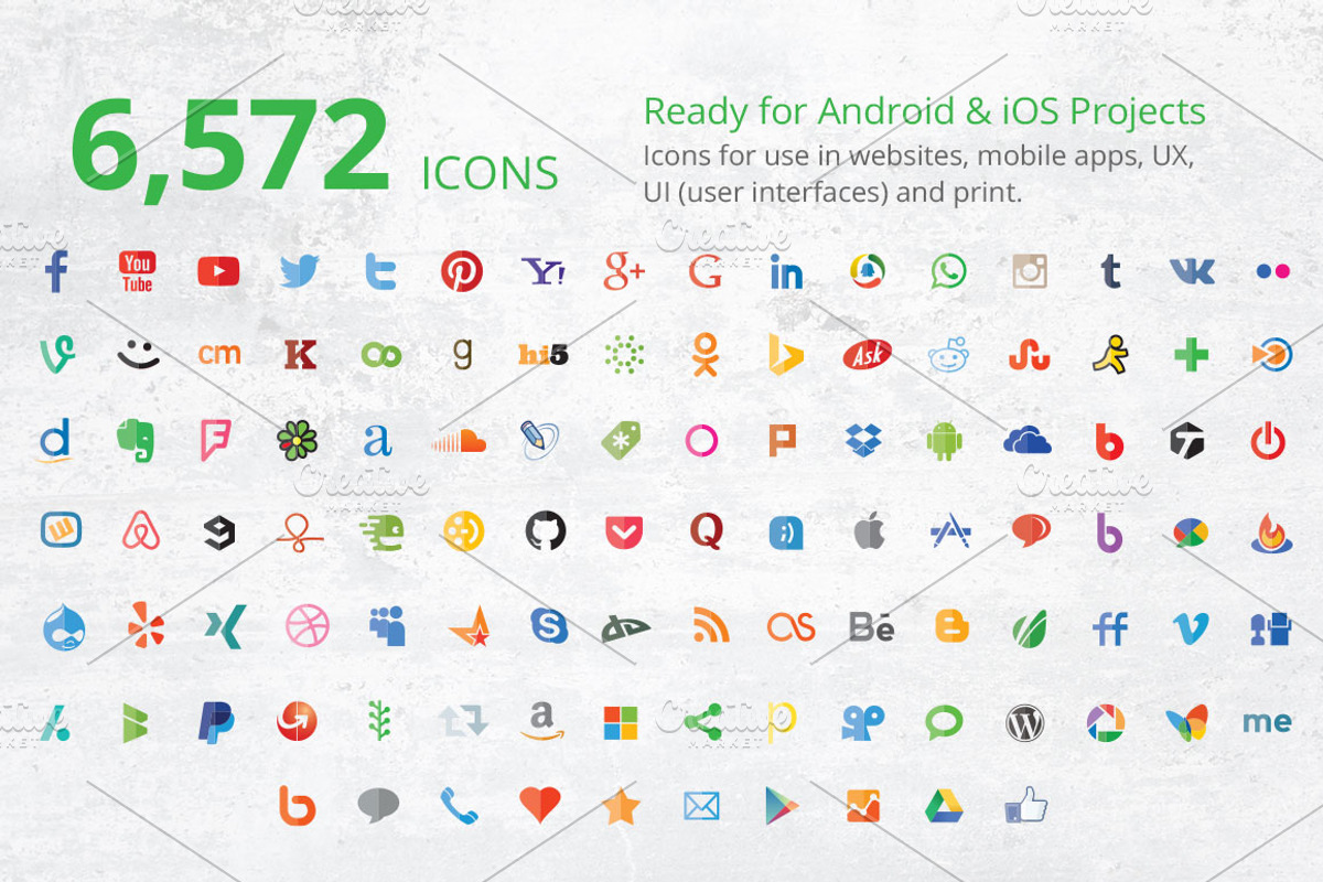 212 Flat Social Media Icons preview 2