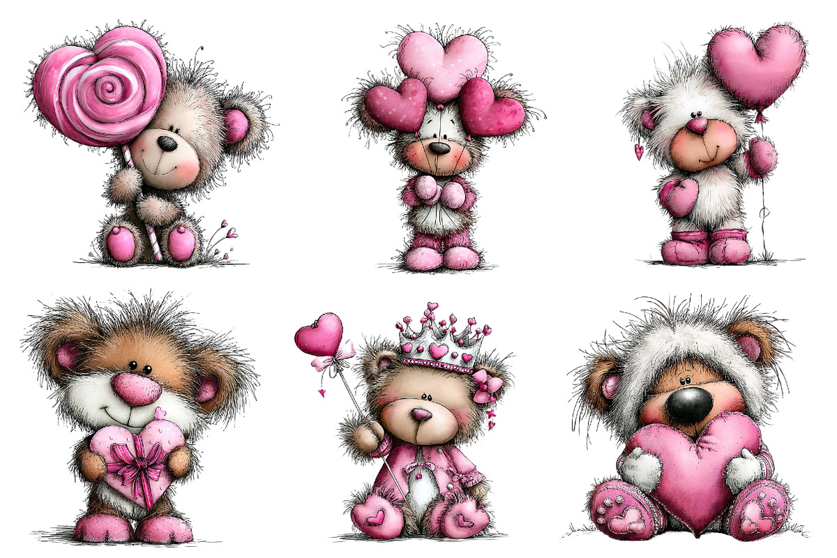 Valentine's Whimsical Bear Clipart, an Illustration by Dream Creation (Photo 4 of 8)