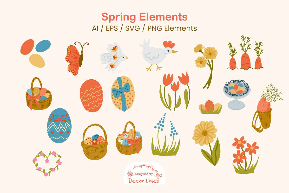 Cute Easter Bunny & Eggs Clipart, a Seasonal Illustration by Decor Lines (Photo 5 of 9)