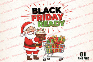 Black Friday Ready Santa PNG, an Illustration by DreamCafeArt