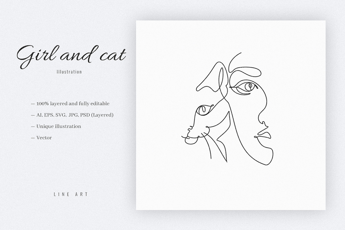 Girl and cat. Line Art Illustration, an Animal Illustration by lapi-olesya (Photo 2 of 3)