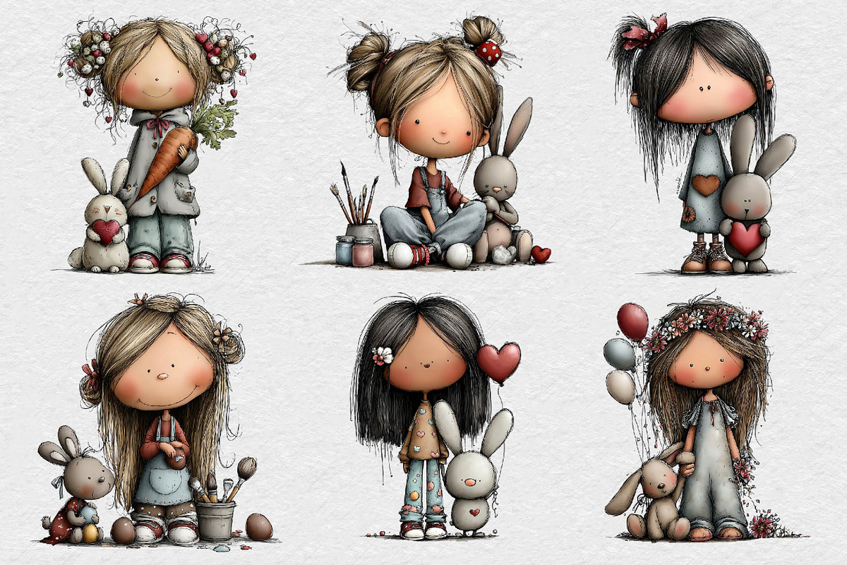 Quirky Easter Girl and Bunny Clipart, an Illustration by DreamCafeArt (Photo 5 of 6)