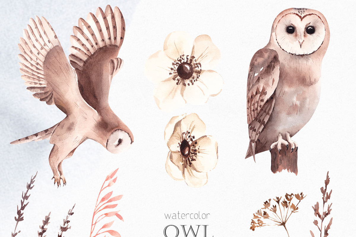 Watercolor Owl Collection, a Texture Illustration by YuliyaArtGarden (Photo 2 of 10)