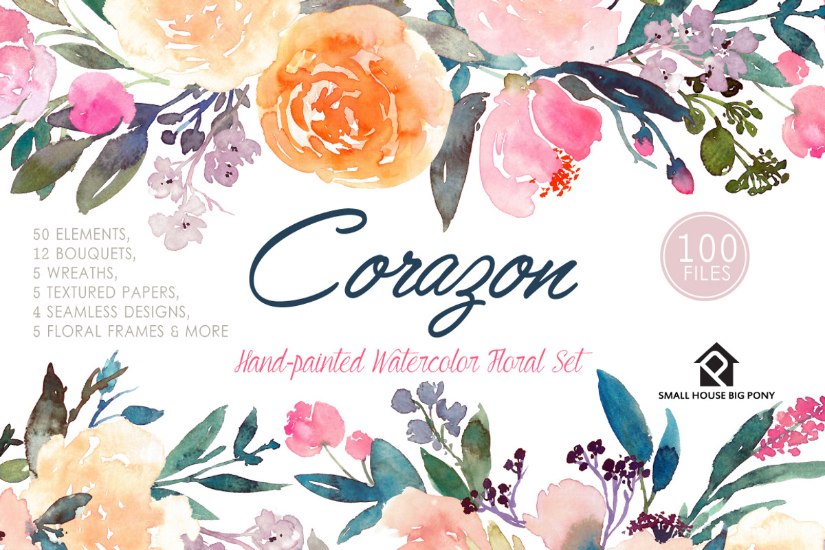 Corazon - Watercolor Floral Set, an Illustration by SmallHouseBigPony (Photo 1 of 12)