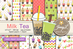 Milk Tea Digital Papers and Clipart, a Pattern Graphic by JennyL Designs