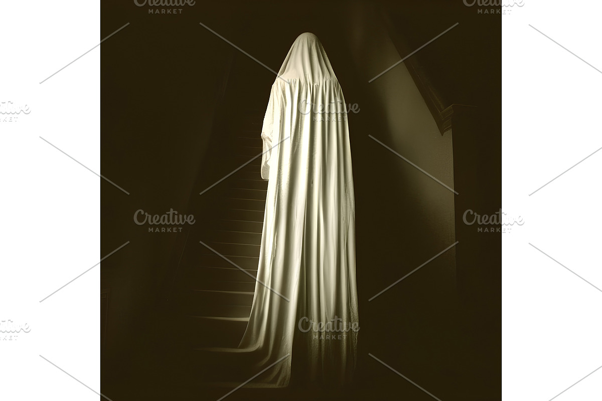 Draped Ghost Haunted House Stairway, a Person Illustration by sirylok