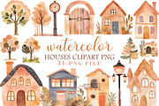 Watercolor Houses Clipart PNG, an Illustration by Libby Wishes (Thumbnail 1 of 4)