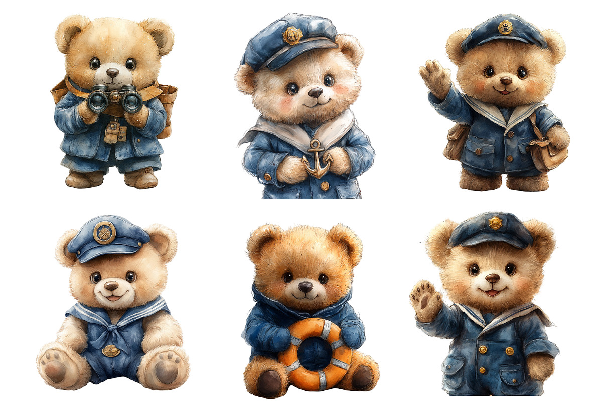 Cute Sailor Teddy Bear Clipart, an Illustration by SinaCreation (Photo 2 of 5)