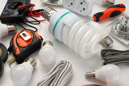 Concept of electrician or electrical tools, close up, an Industrial Photo by AtlasStudio PRO