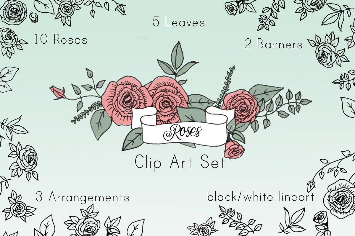 Roses Clip Art Set, an Education Illustration by HenrietteBoldt (Photo 1 of 6)