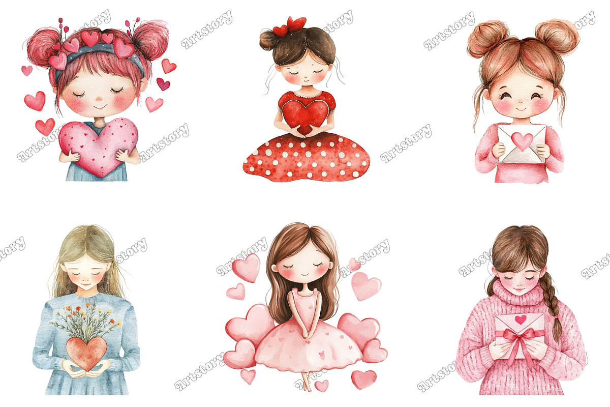 Valentine Cute Girl Clipart, an Illustration by designcity5 (Photo 3 of 5)