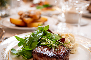 Gourmet filet mignon steak served with green salad and mashed po, a Food & Drink Photo by Studio ANNA