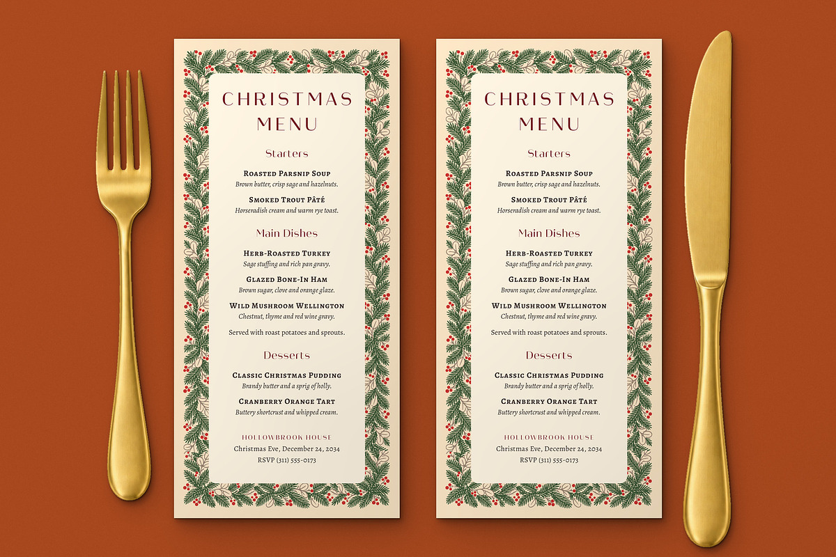 Pine Christmas Menu Template, a Flyer Template by BrandPacks (Photo 2 of 6)