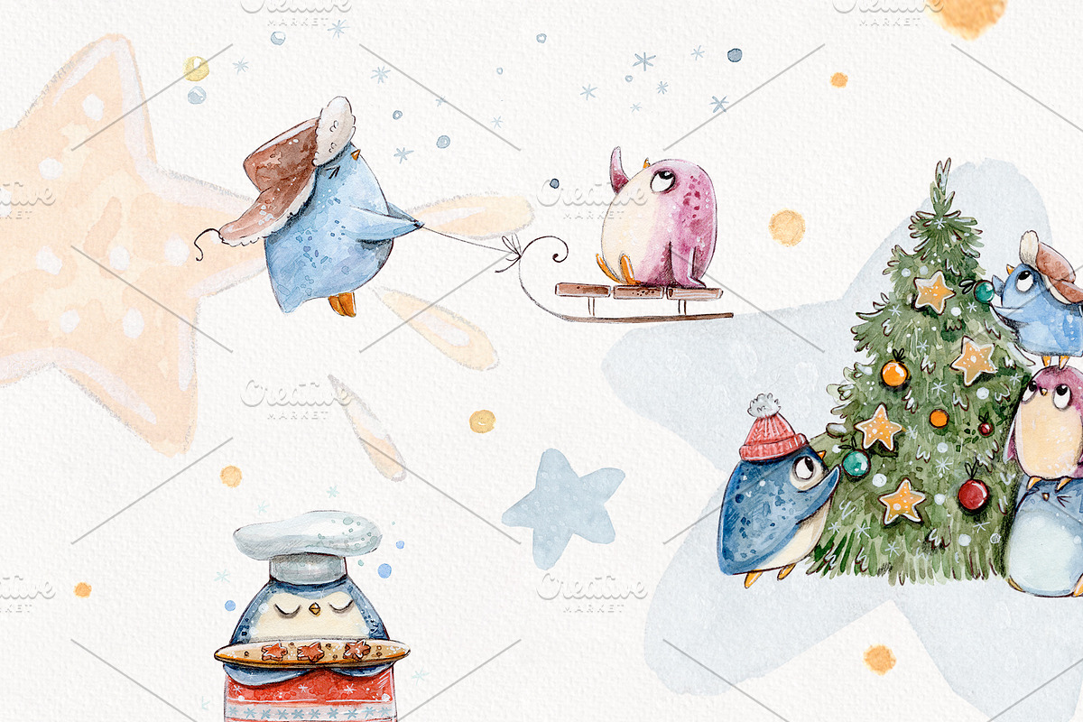 Christmas with Penguins, an Animal Illustration by Kristina Crocus (Photo 3 of 5)