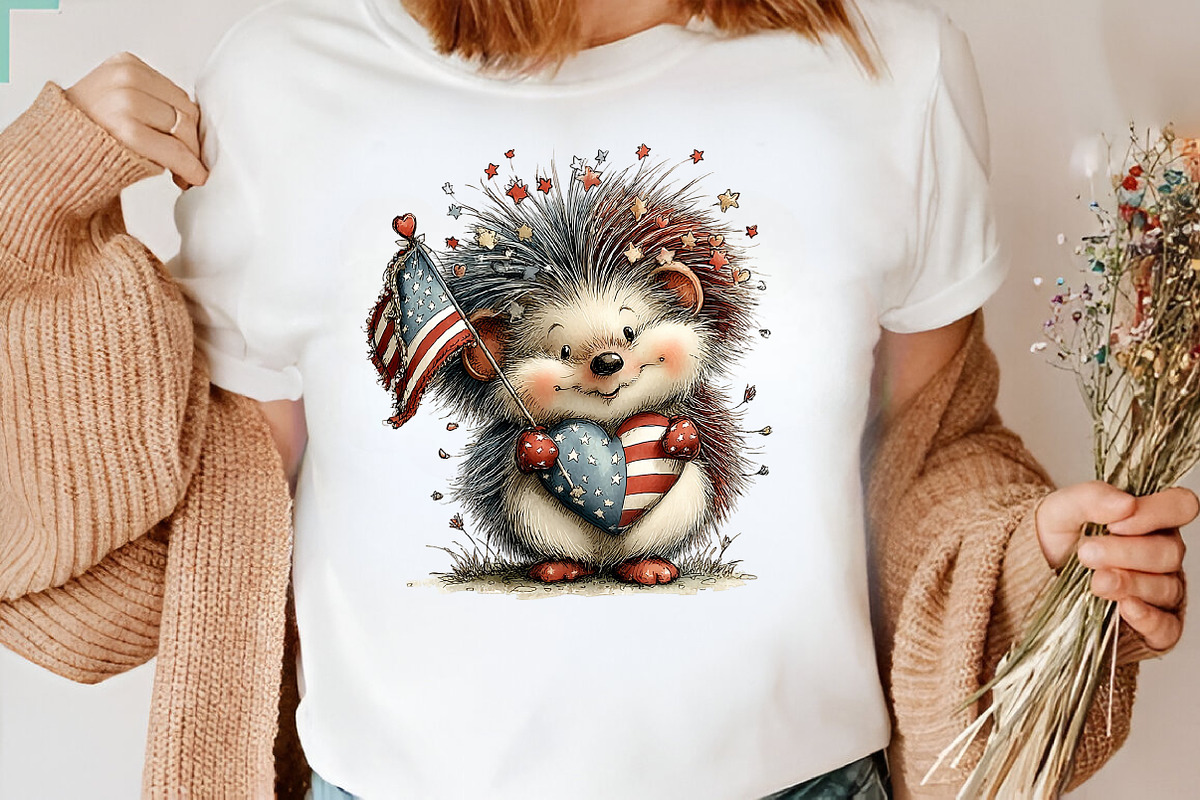Whimsical Patriotic Hedgehog Clipart, an Animal Illustration by CreationArt (Photo 6 of 7)