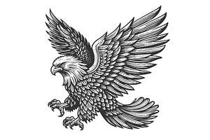 Majestic Eagle with Wings Spread, an Animal Illustration by AlexArt