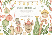 Watercolor Cozy Christmas set, an Illustration by OrangePeafowlArt (Thumbnail 1 of 14)