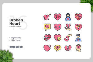 Broken Heart Colored Icons, an Icon by Upnowgraphic