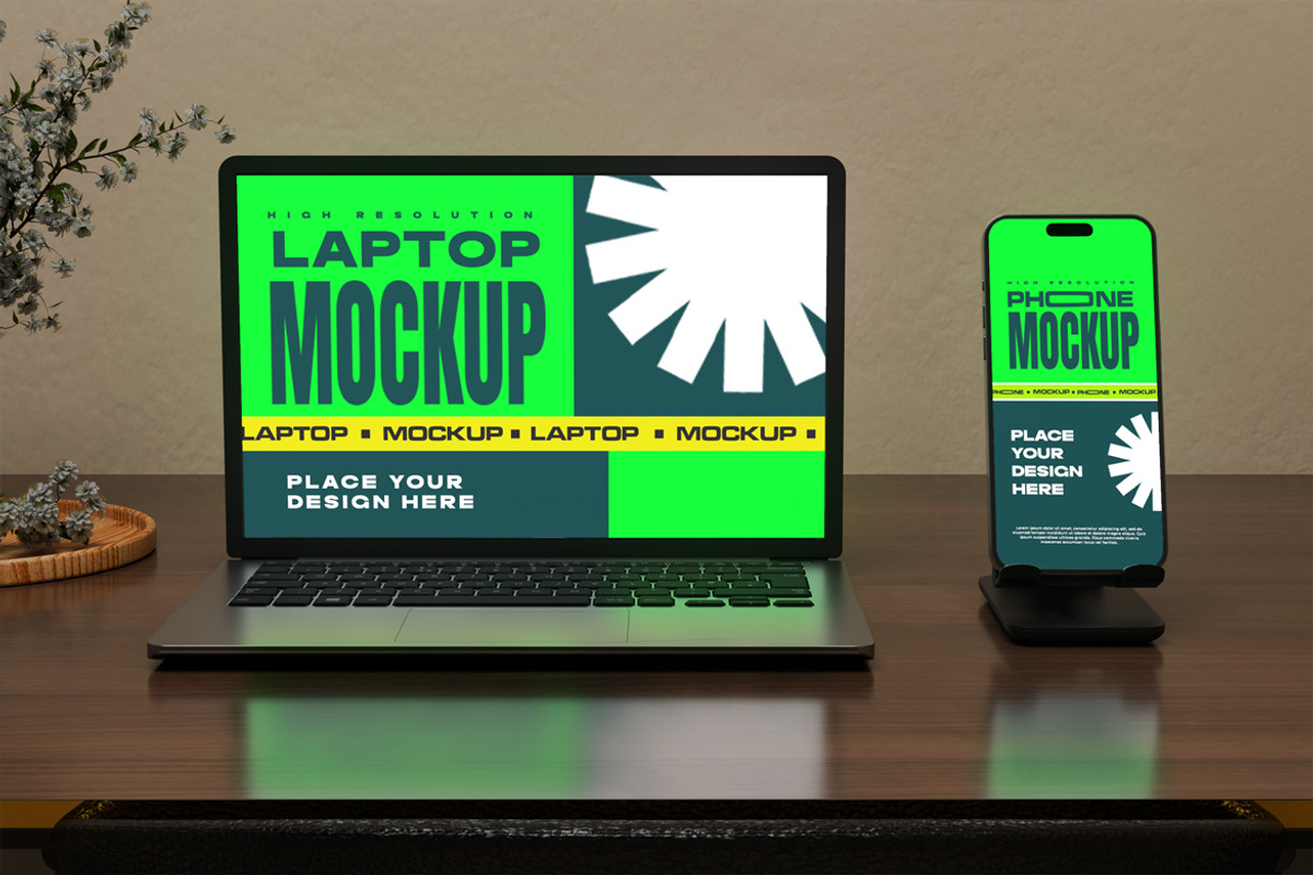 Laptop & Phone Mockup, a Mockup by Mockupnine (Photo 3 of 7)