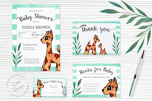 Watercolor Giraffe Baby Shower Set