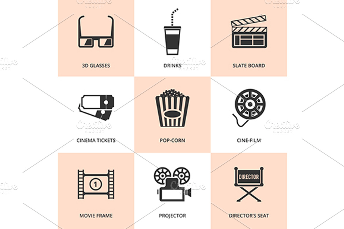 Set of flat cinema and movie icons., an Icon by painterr (Photo 3 of 4)