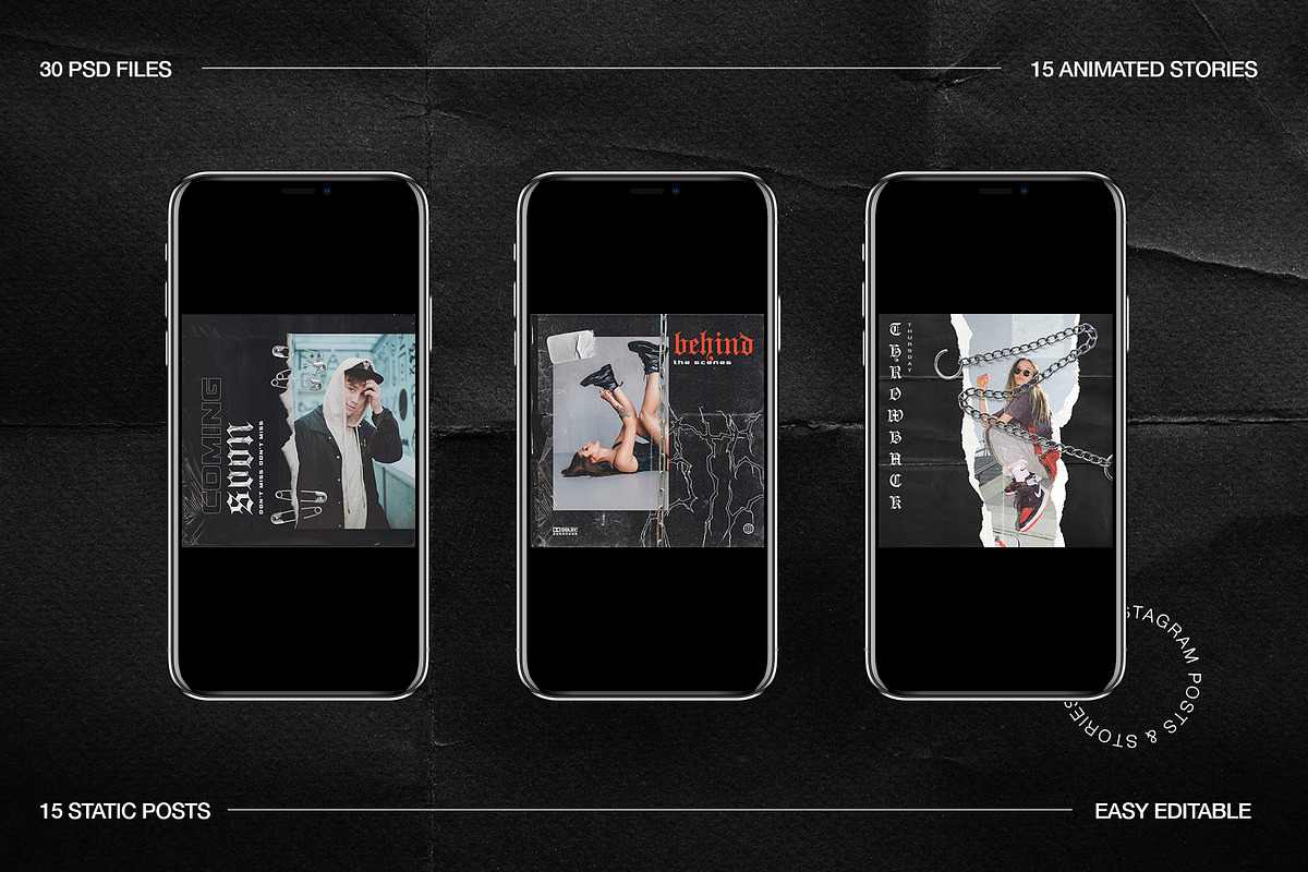 Grunge Instagram Templates Ps, Canva, a Social Media Template by Marie T (Photo 10 of 18)