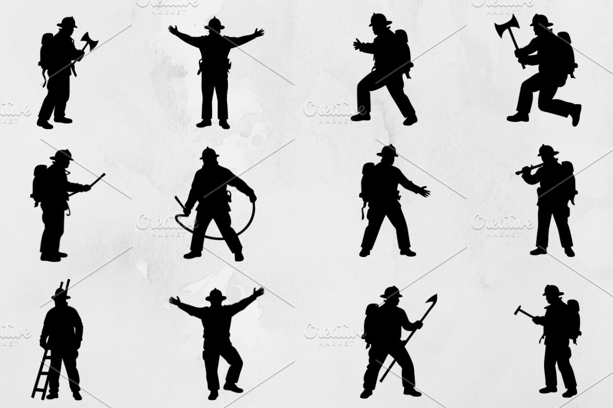 Firefighter Silhouettes SVG, a Work Illustration by newminddesign (Photo 1 of 3)