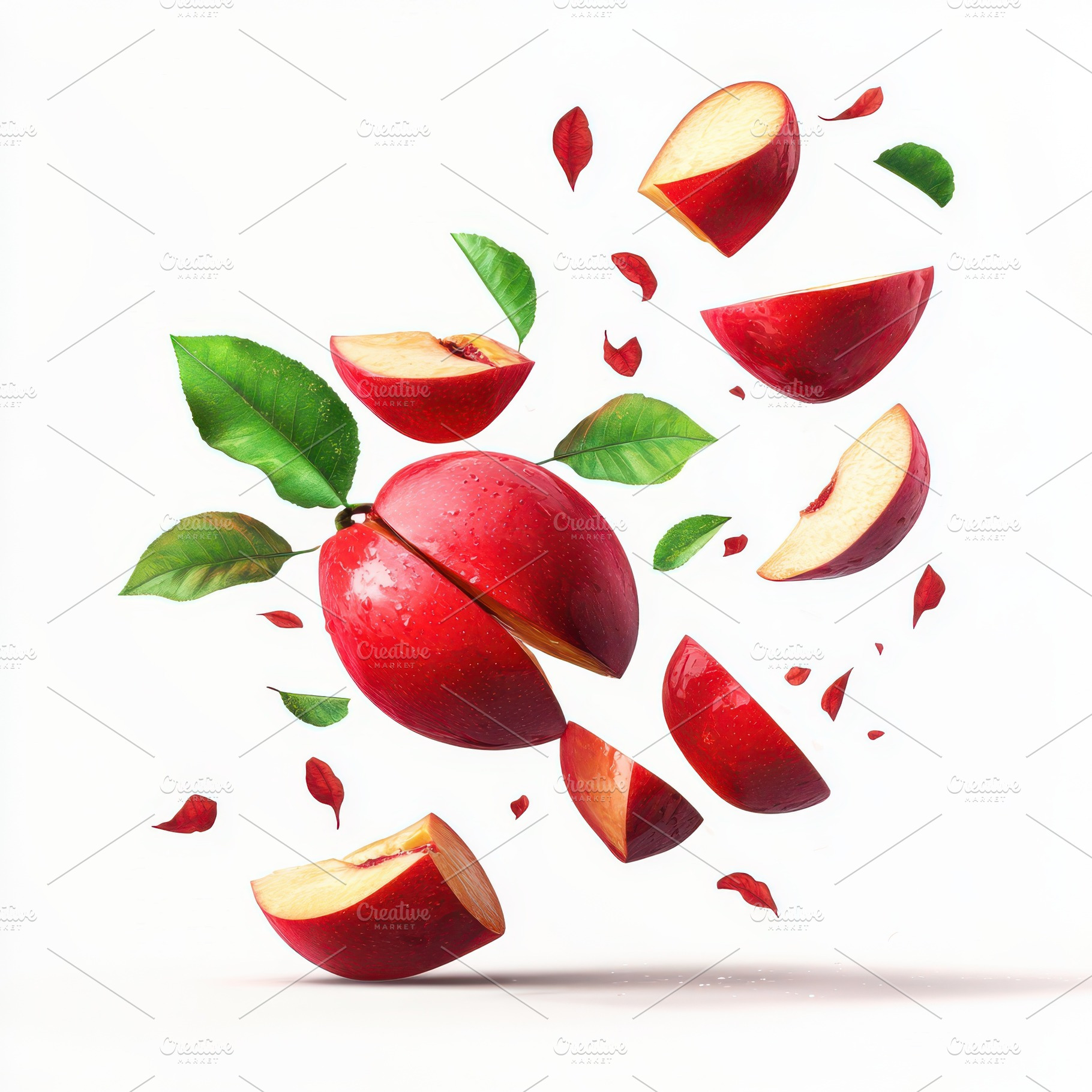 Red mango fruit with green leaf and, a Food & Drink Photo by Pixeness Studio