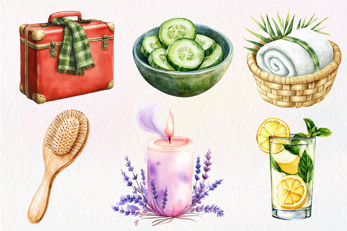 Watercolor Selfcare Clipart, an Illustration by Dream Creation (Photo 3 of 6)